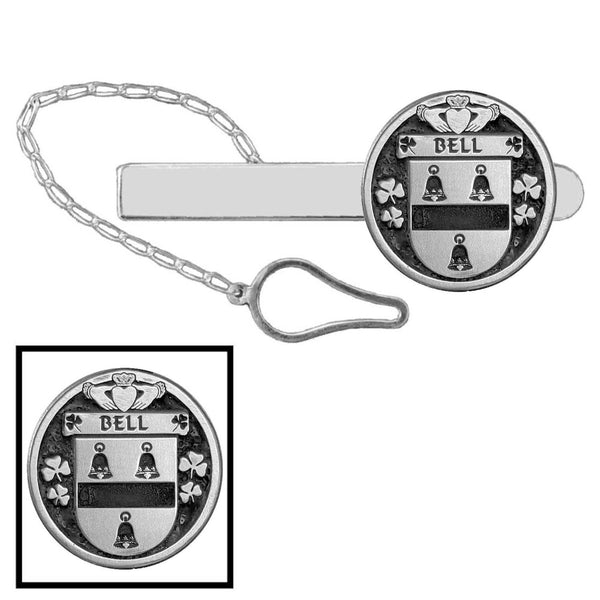 Bell Irish Coat of Arms Disk Loop Tie Bar ~ Sterling silver