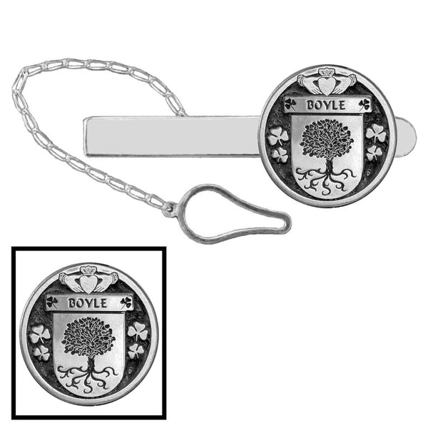 Boyle Irish Coat of Arms Disk Loop Tie Bar ~ Sterling silver