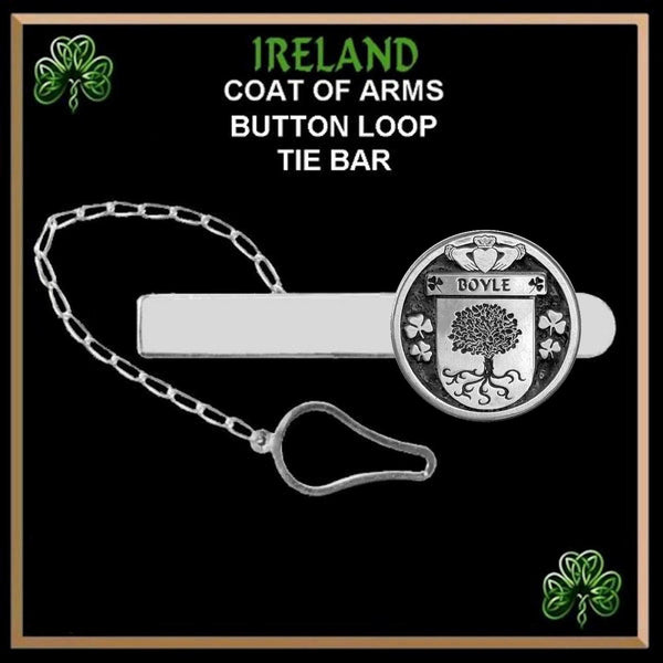 Boyle Irish Coat of Arms Disk Loop Tie Bar ~ Sterling silver