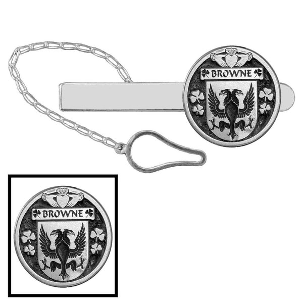 Brown Irish Coat of Arms Disk Loop Tie Bar ~ Sterling silver