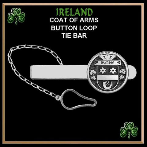 Burns Irish Coat of Arms Disk Loop Tie Bar ~ Sterling silver