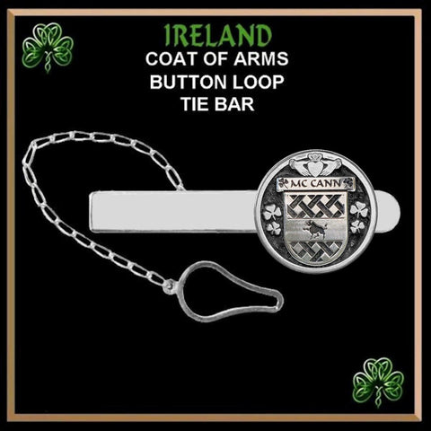 McCann Irish Coat of Arms Disk Loop Tie Bar ~ Sterling silver