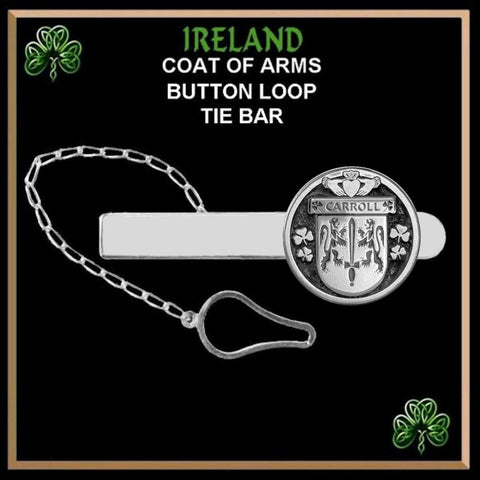Carroll Irish Coat of Arms Disk Loop Tie Bar ~ Sterling silver