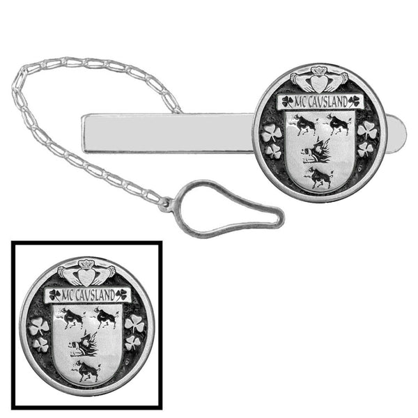 McCausland Irish Coat of Arms Disk Loop Tie Bar ~ Sterling silver