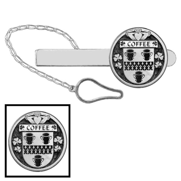 Coffee Irish Coat of Arms Disk Loop Tie Bar ~ Sterling silver