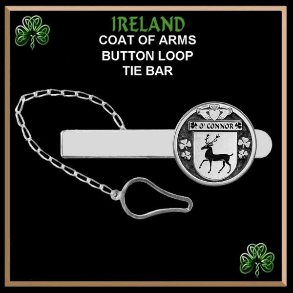 O'Connor Corcomroe Irish Coat of Arms Disk Loop Tie Bar ~ Sterling silver