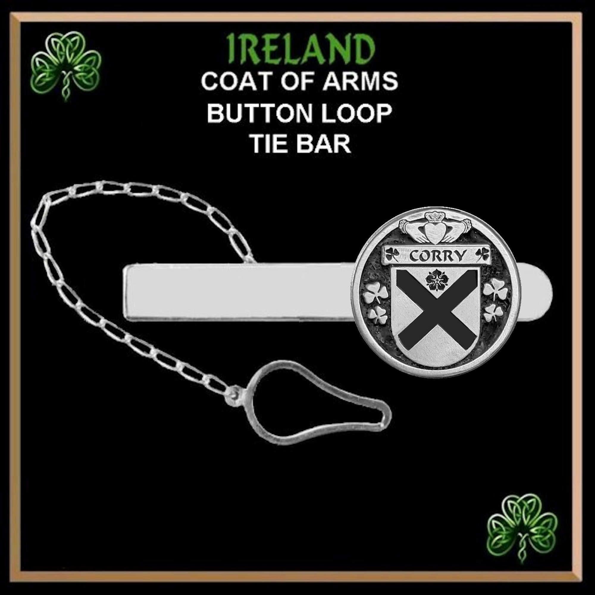 Corry Irish Coat of Arms Disk Loop Tie Bar ~ Sterling silver