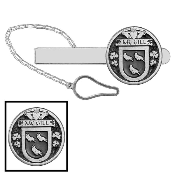 McGill Irish Coat of Arms Disk Loop Tie Bar ~ Sterling silver