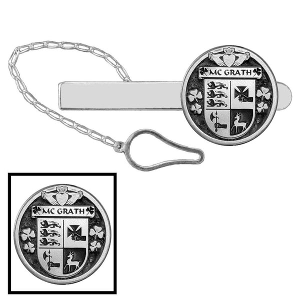 McGrath Irish Coat of Arms Disk Loop Tie Bar ~ Sterling silver