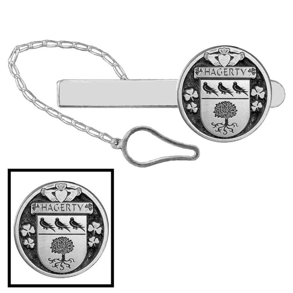 Hagerty Irish Coat of Arms Disk Loop Tie Bar ~ Sterling silver