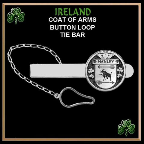 Hanley Irish Coat of Arms Disk Loop Tie Bar ~ Sterling silver