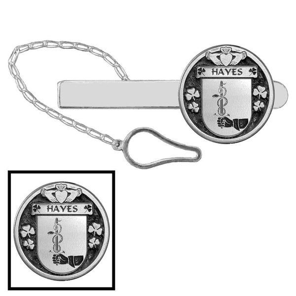 Hayes Irish Coat of Arms Disk Loop Tie Bar ~ Sterling silver