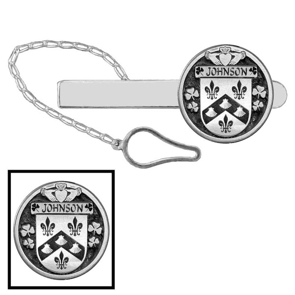 Johnson Irish Coat of Arms Disk Loop Tie Bar ~ Sterling silver
