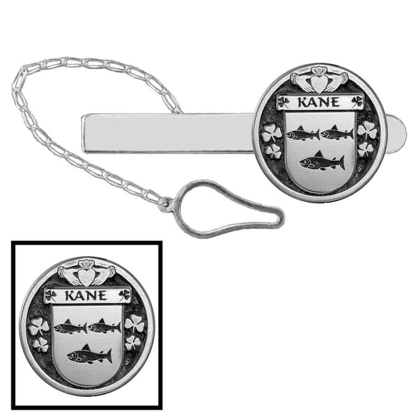 Kane Irish Coat of Arms Disk Loop Tie Bar ~ Sterling silver