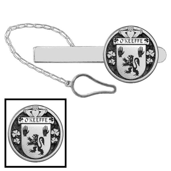 O'Keeffe Irish Coat of Arms Disk Loop Tie Bar ~ Sterling silver