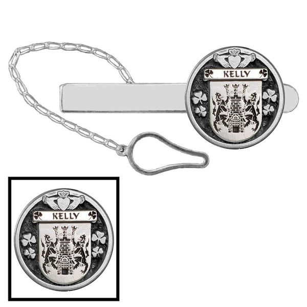 Kelly Irish Coat of Arms Disk Loop Tie Bar ~ Sterling silver