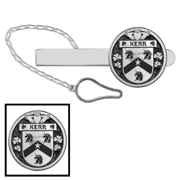 Kerr Irish Coat of Arms Disk Loop Tie Bar ~ Sterling silver
