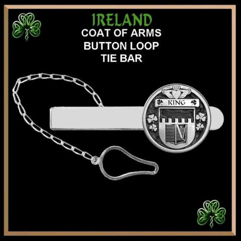 King Irish Coat of Arms Disk Loop Tie Bar ~ Sterling silver