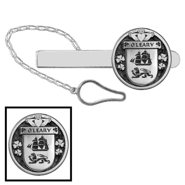 O'Leary Irish Coat of Arms Disk Loop Tie Bar ~ Sterling silver
