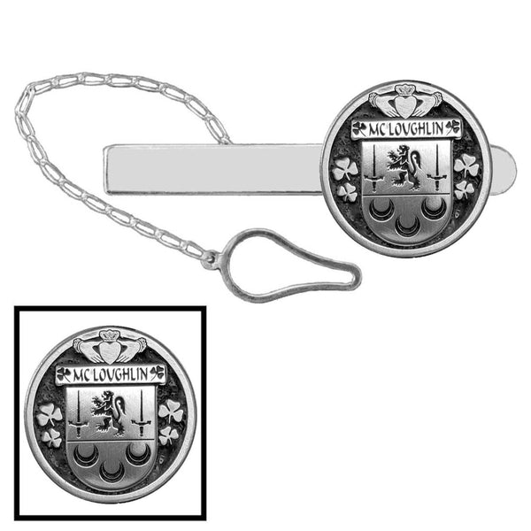 McLoughlin Irish Coat of Arms Disk Loop Tie Bar ~ Sterling silver