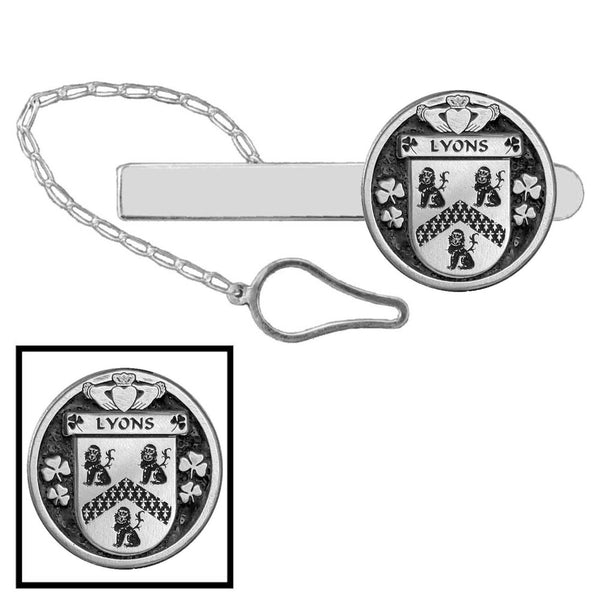 Lyons Irish Coat of Arms Disk Loop Tie Bar ~ Sterling silver