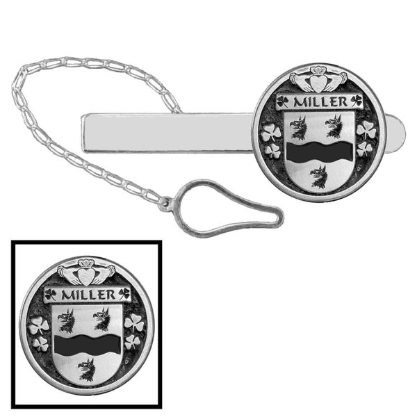 Miller Irish Coat of Arms Disk Loop Tie Bar ~ Sterling silver