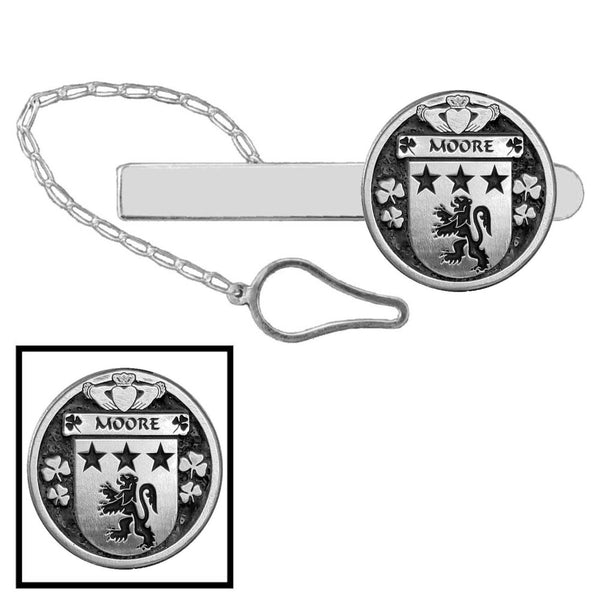 Moore Irish Coat of Arms Disk Loop Tie Bar ~ Sterling silver