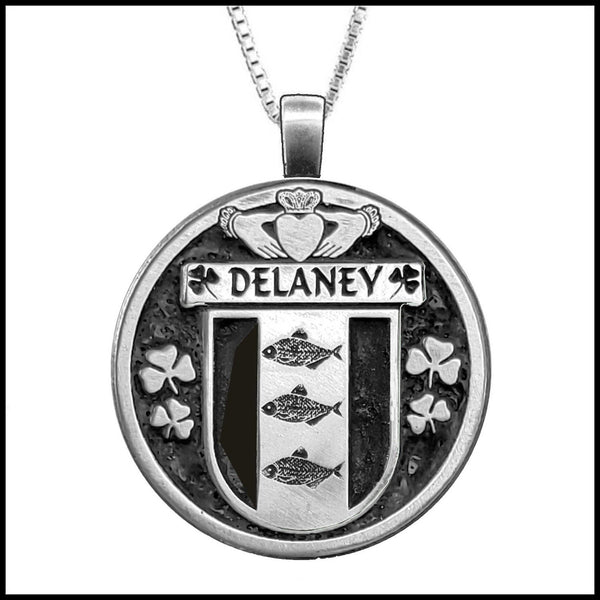 Delaney Irish Coat of Arms Disk Pendant, Irish