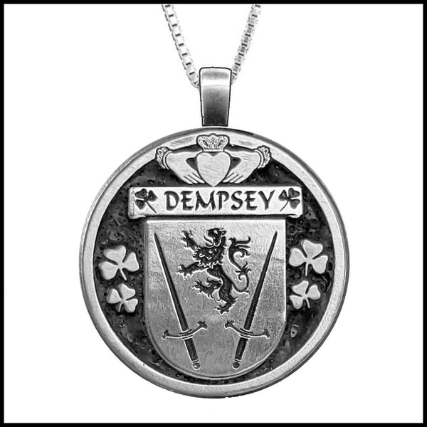 Dempsey Irish Coat of Arms Disk Pendant, Irish