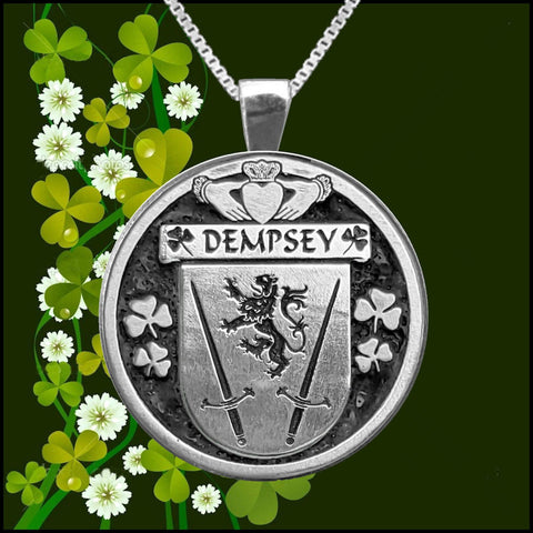 Dempsey Irish Coat of Arms Disk Pendant, Irish