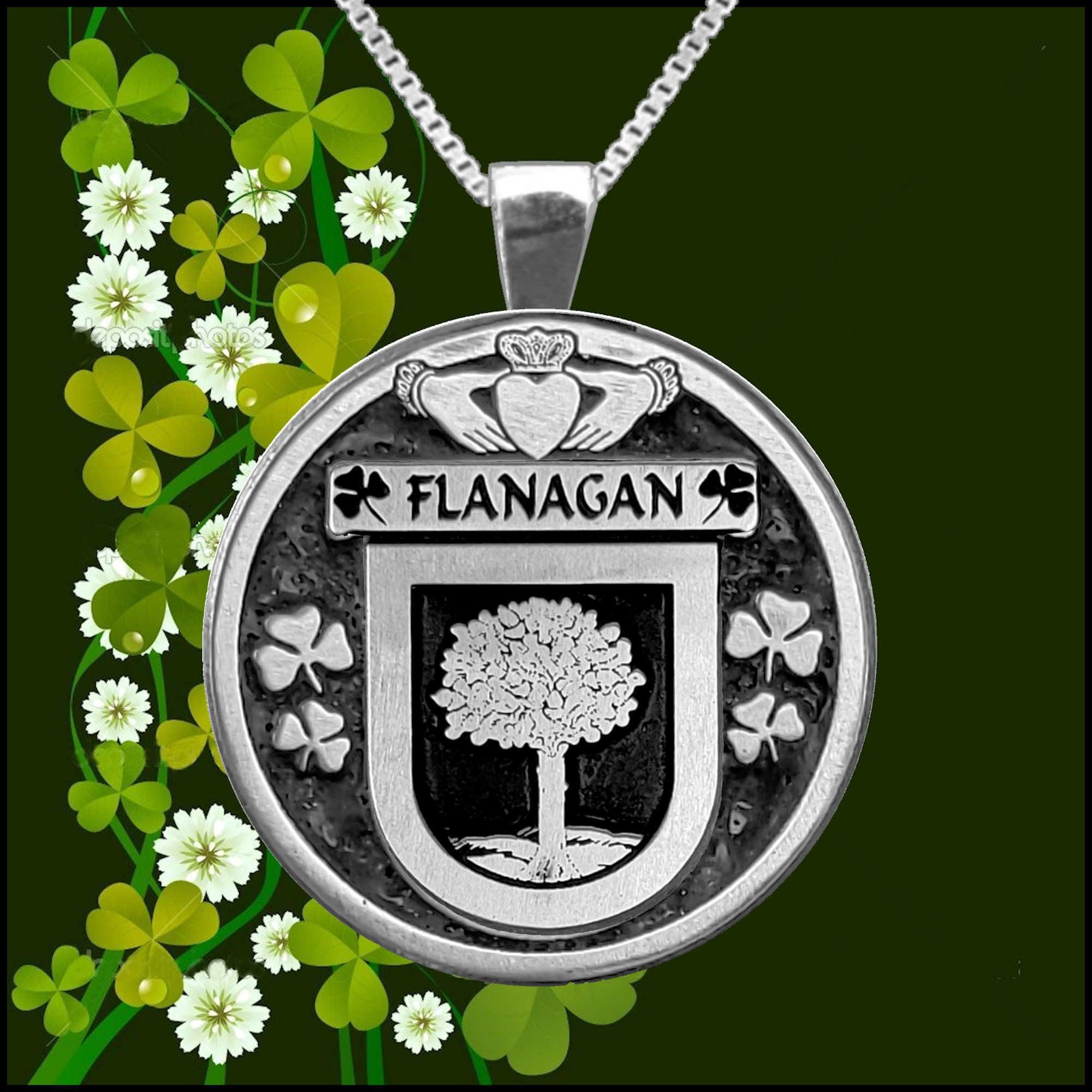 Flanagan Irish Coat of Arms Disk Pendant, Irish