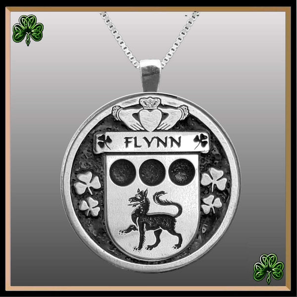 Flynn Irish Coat of Arms Disk Pendant, Irish
