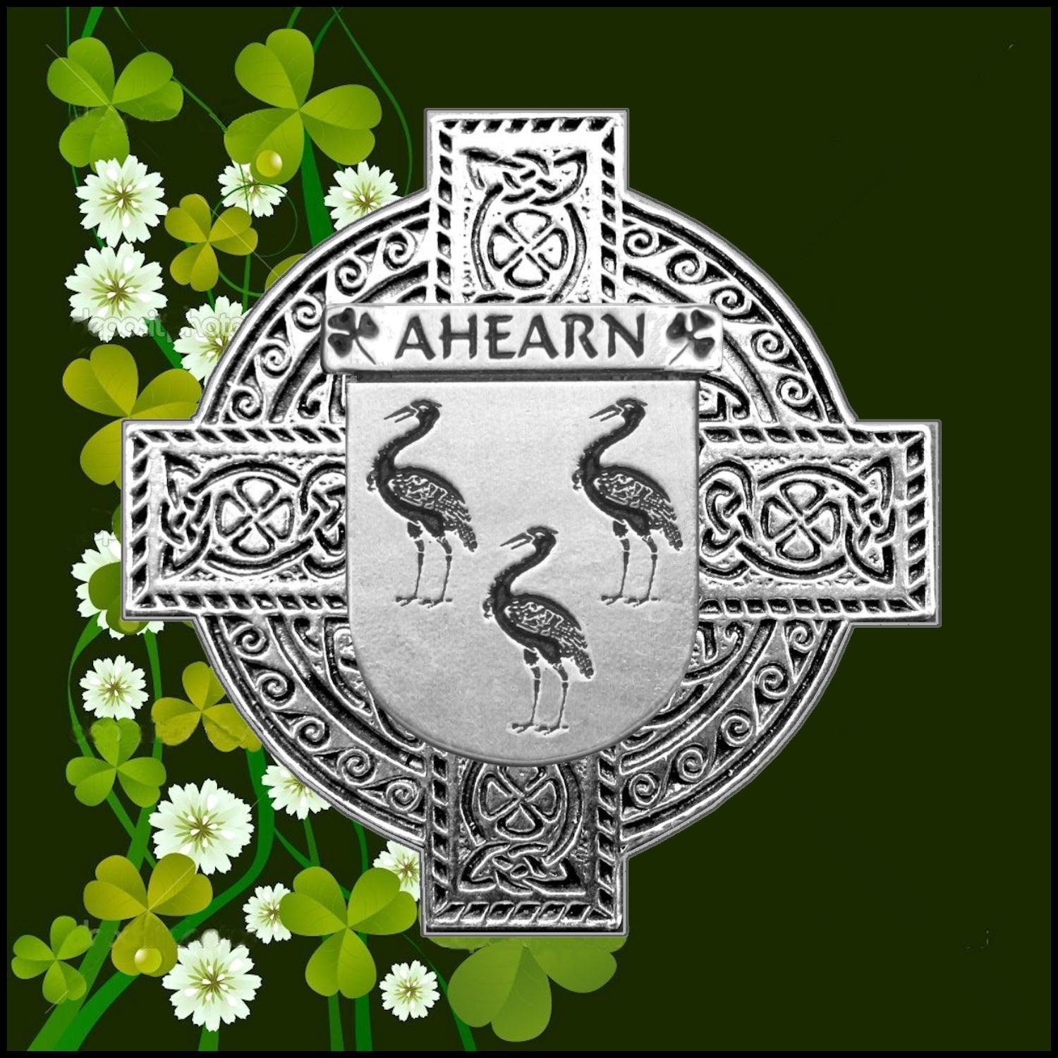 Ahearn Irish Family Coat Of Arms Celtic Cross Badge