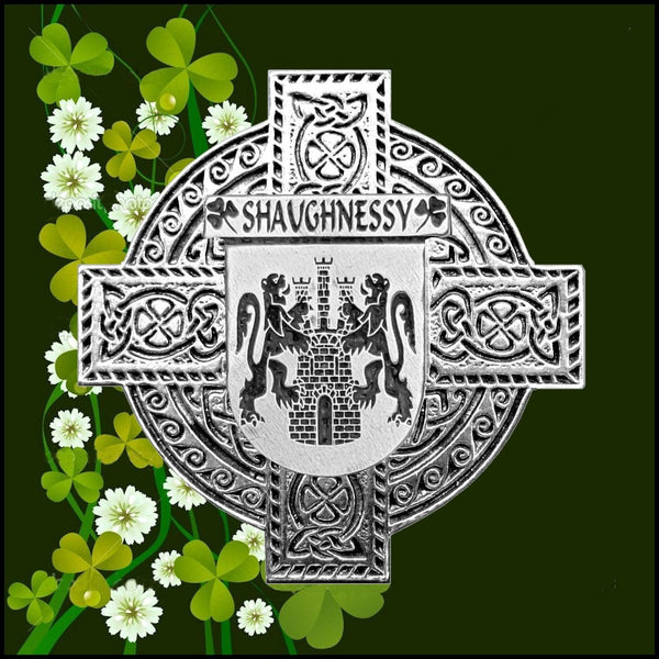 Shaughnessy Irish Family Coat Of Arms Celtic Cross Badge