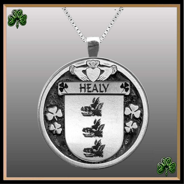 Healy Irish Coat of Arms Disk Pendant, Irish