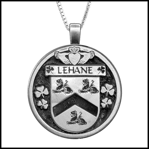 Lehane Irish Coat of Arms Disk Pendant, Irish