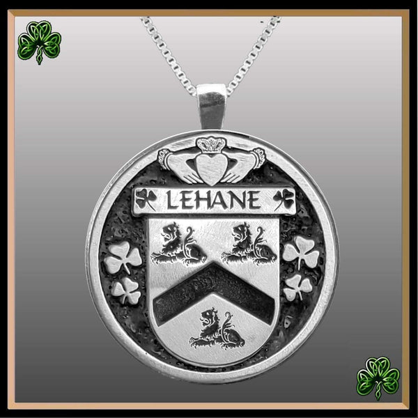 Lehane Irish Coat of Arms Disk Pendant, Irish