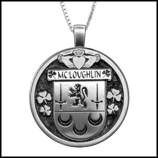 McLoughlin Irish Coat of Arms Disk Pendant, Irish