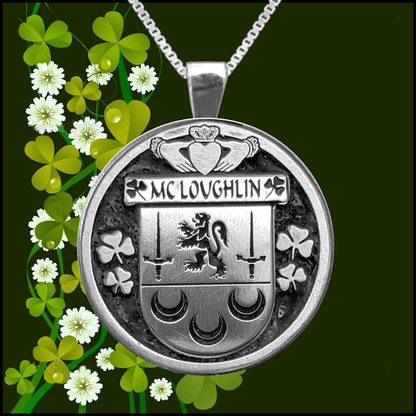 McLoughlin Irish Coat of Arms Disk Pendant, Irish