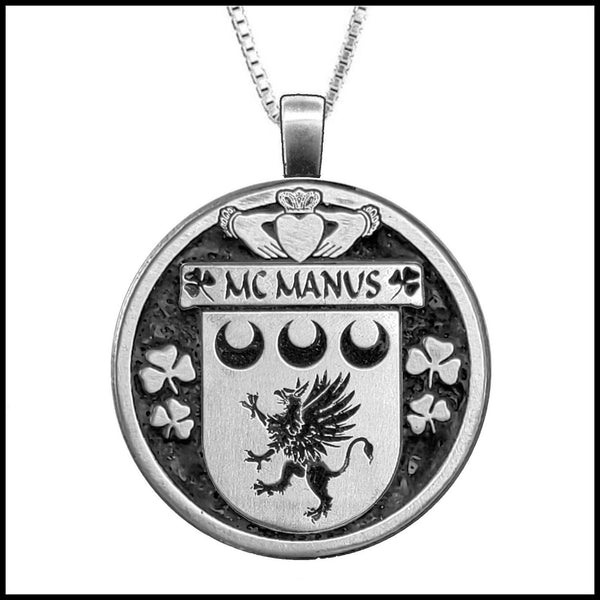 McManus Irish Coat of Arms Disk Pendant, Irish