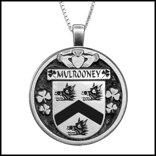 Mulrooney Irish Coat of Arms Disk Pendant, Irish