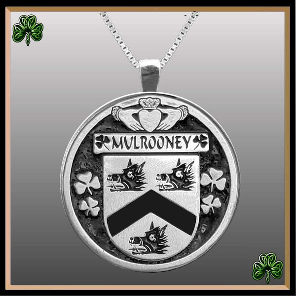 Mulrooney Irish Coat of Arms Disk Pendant, Irish