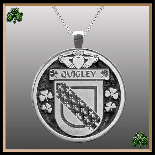 Quigley Irish Coat of Arms Disk Pendant, Irish