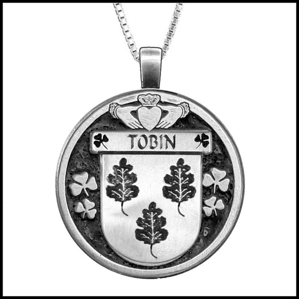 Tobin Irish Coat of Arms Disk Pendant, Irish