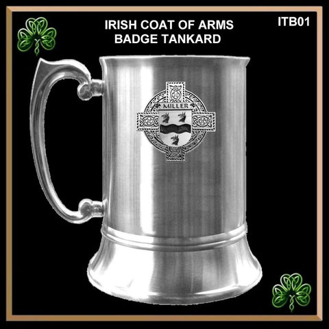 Miller (Claire) Irish Coat Of Arms Badge Stainless Steel Tankard