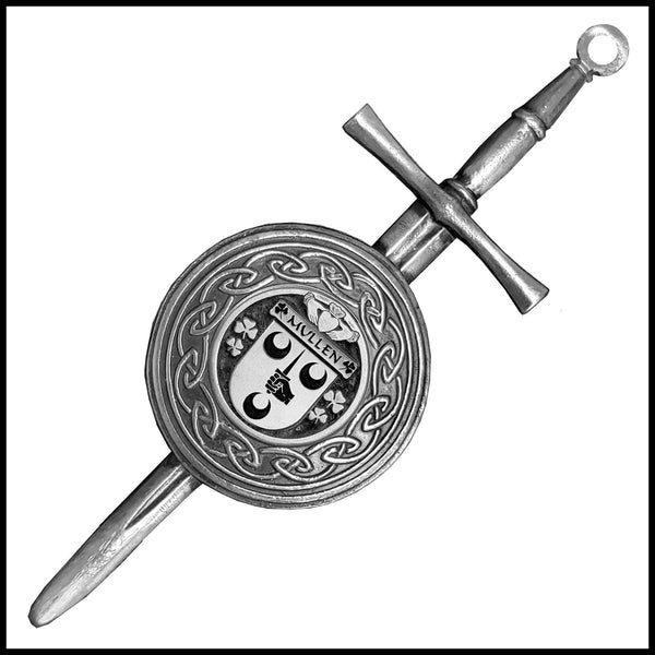 Mullen Irish Dirk Coat of Arms Shield Kilt Pin - Pewter