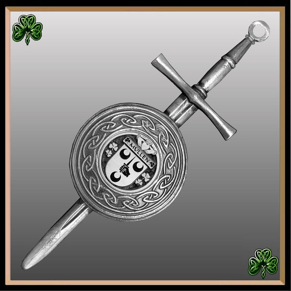 Mullen Irish Dirk Coat of Arms Shield Kilt Pin - Pewter