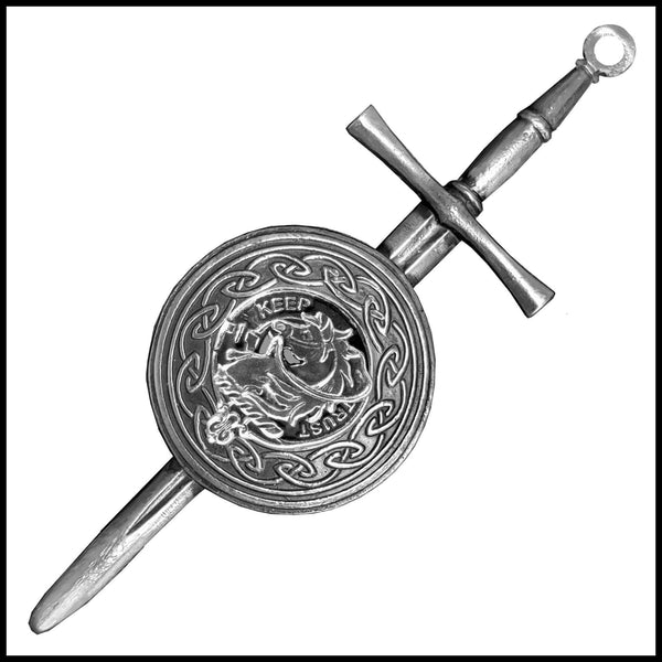 Hepburn Scottish Clan Dirk Shield Kilt Pin - Pewter