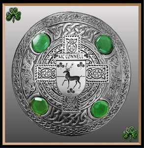 McConnell  Irish Coat of Arms Celtic Cross Plaid Brooch with Green Stones