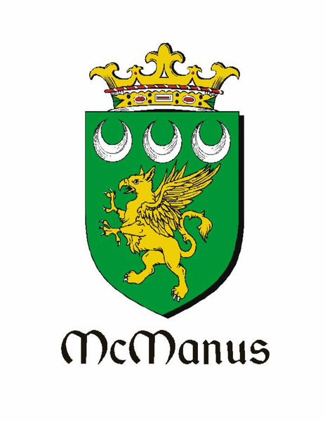 McManus Irish Coat of Arms Celtic Cross Plaid Brooch with Green Stones